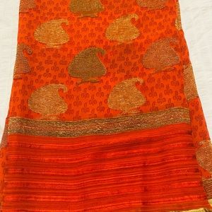 Orange chiffon/georgette saree with mango designs
